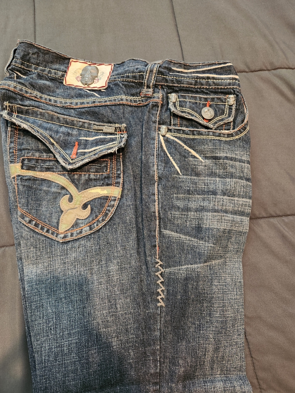 Dark Wash Embroidered Men's Jeans - Casual Slim Fit